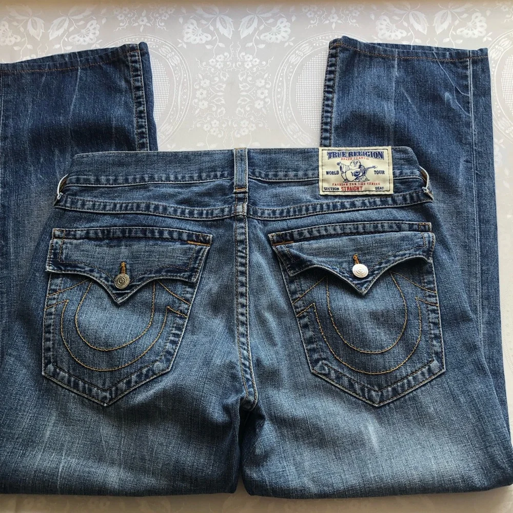 True Religion Men’s Size 34 Section Flap Regular Straight Blue Denim Jeans Pants